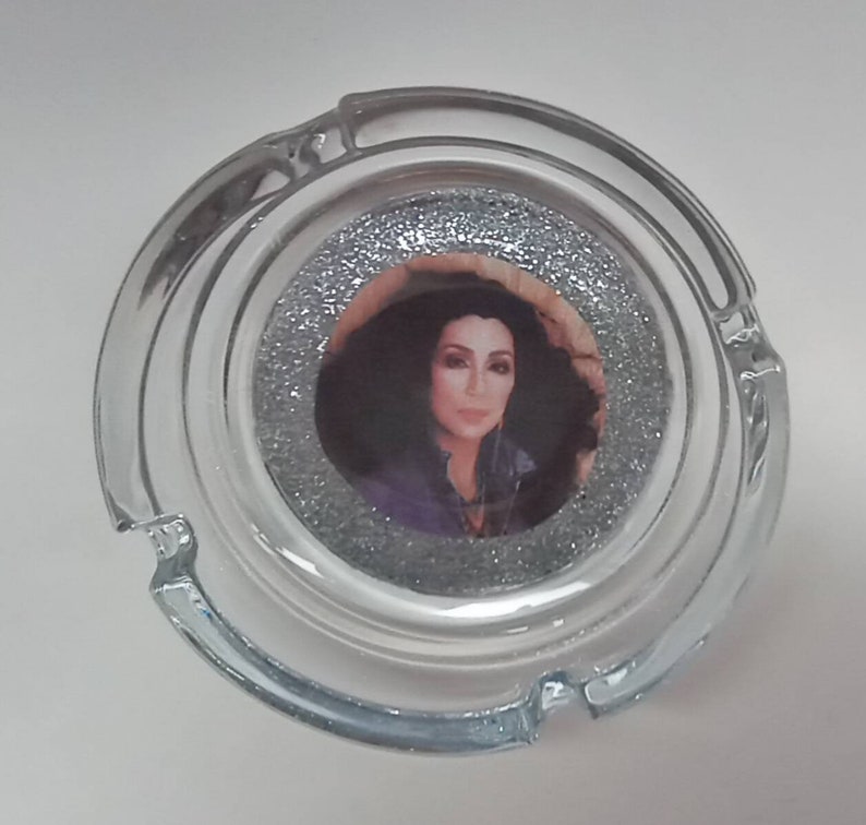Handmade Cher Glass Ashtray, Cher, Smoke Accessory, Retro Music Ashtray, Cher Ashtray, Music Icon, Rock Star, Made By Mod. image 2