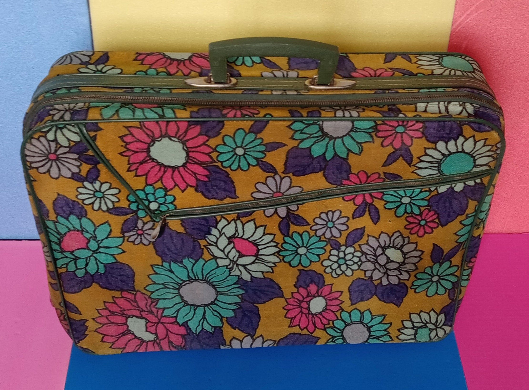 Hand Painted Samsonite Luggage Hippie Style Flowers and 
