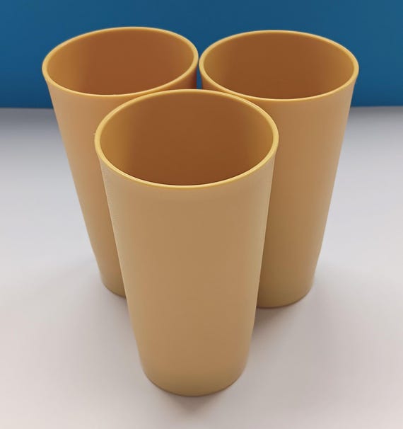 Set of Three Vintage Tupperware Harvest Gold Tumblers, Vintage
