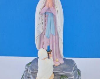 Vintage Resin Our Lady Of Lourdes With Saint Bernadette Statue, Vintage Religious Art.