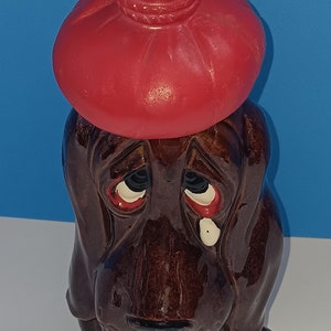 Vintage Enesco Ceramic Crying Basset Hound Dog Liquor Decanter With Cork Top, Mid Century Novelty Dog Decanter. image 1