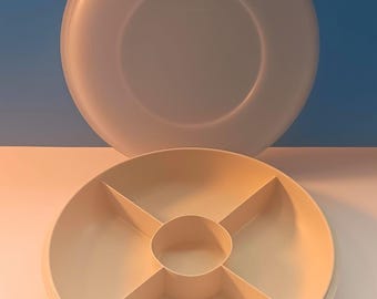 Bandeja de servir dividida Tupperware vintage con tapa, Tupperware vintage n.° 1708-6.