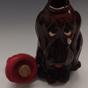 Vintage Enesco Ceramic Crying Basset Hound Dog Liquor Decanter With Cork Top, Mid Century Novelty Dog Decanter. image 8