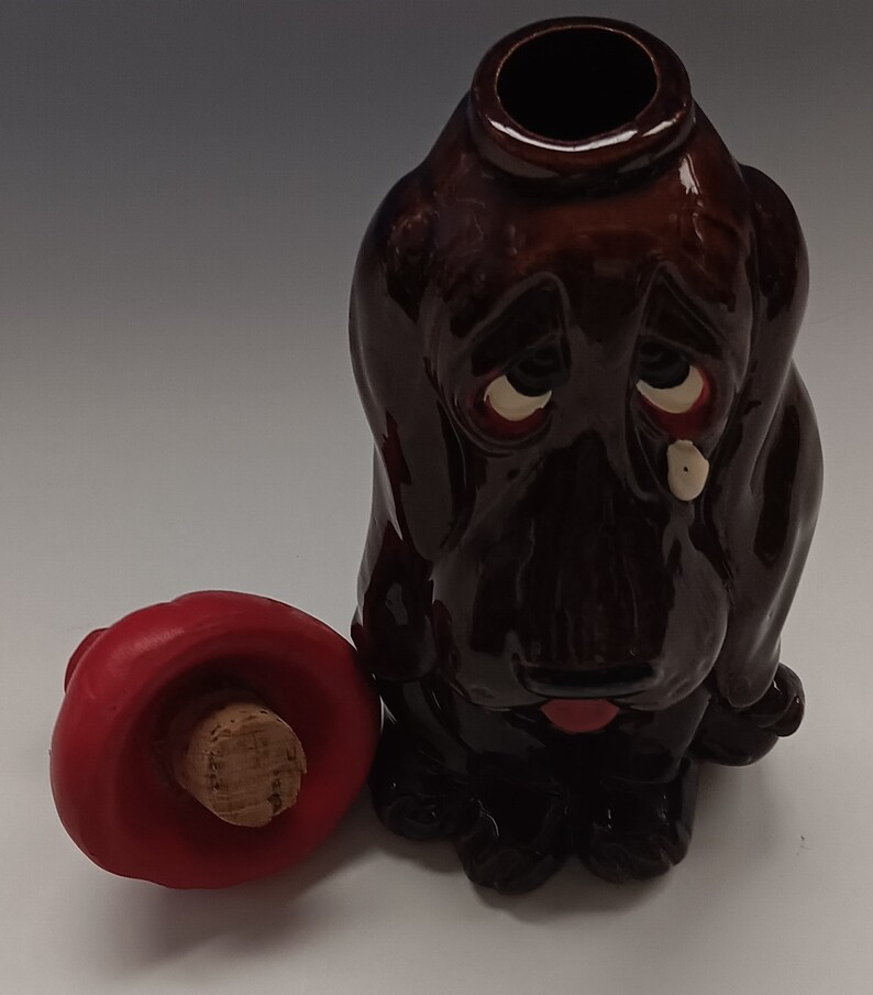 Vintage Enesco Ceramic Crying Basset Hound Dog Liquor Decanter With Cork Top, Mid Century Novelty Dog Decanter. image 8