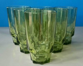5” high green water glasses with stem and foot circa 1970’s 