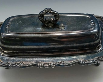 Vintage Silverplate Footed Butter Dish, Mid Century Butter Dish.