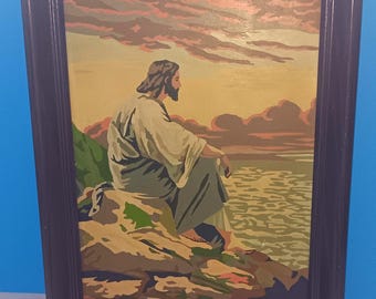 Cuadro vintage de Jesús para pintar por números, enmarcado y de gran tamaño. Arte mural vintage de Jesús para pintar por números.