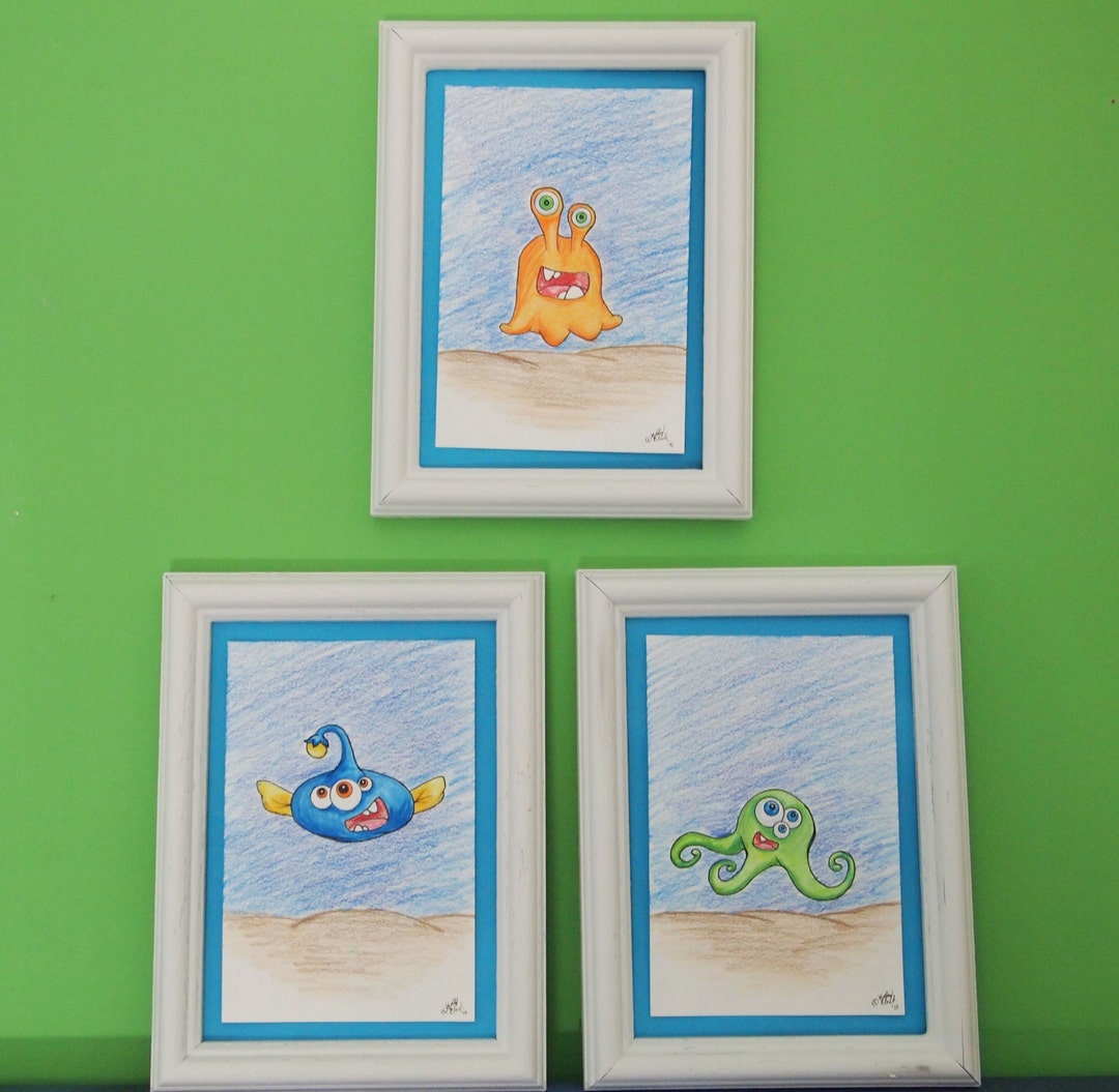Kid's Monster Art // Monster Nursery Art // Itty Bitty Monsters Set ...