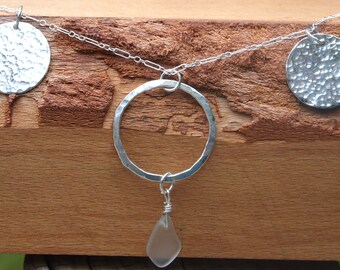 Hammered silver and sea glass multi-pendant necklace