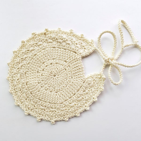 Baby Crochet Bib, Heirloom Cotton Baby Bib, Cream Crochet Lace Bib, Absorbent Feeder, Medium Thickness Bib, Bib for Baby Special Occasion