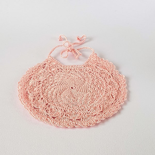 Pink Baby Crochet Bib, Heirloom Cotton Baby Bib, Mid Pink Crochet Lace Bib, Fine Lace Cotton Bib, Small Lace Bib for Baby Special Occasion