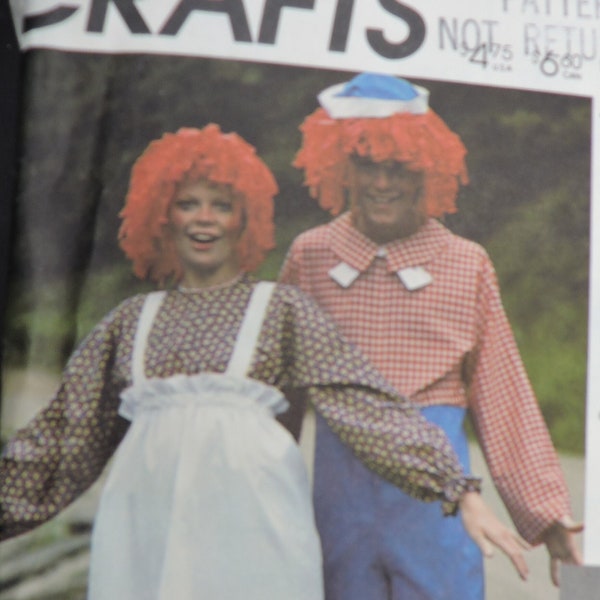 Raggedy Ann & Andy Classic Halloween Stage Play Costume Adult McCall's 2625 Pattern Large Sz. 40 - 42 Uncut Sewing Unisex Costume Pattern