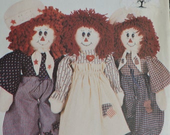 Raggedy Ann & Raggedy Andy Americana Rag Dolls 22 Inch Tall Doll UNCUT Butterick 3056 Dolls Hickory Stick Co. Craft Dolls Sewing Pattern