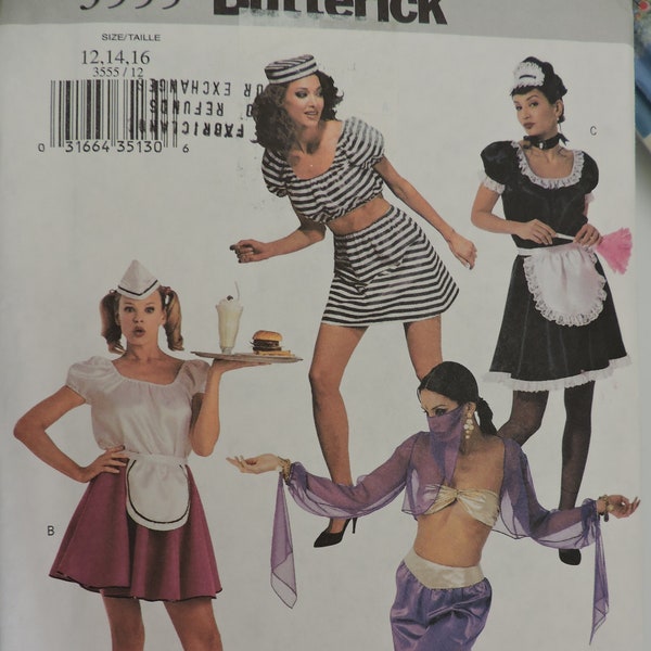 Harem Belly Dancer Jailbird Roller Waitress Maid Halloween Stage Play Costume Butterick 3555 Pattern Size 12 to 16 FREE US & Canada Delivery