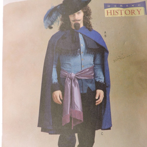 Déguisement historique mousquetaire pour homme, pièce de théâtre Cindy Chock Butterick 4541, patron de couture non découpé, tailles 40 - 44, livraison gratuite au Canada et aux États-Unis