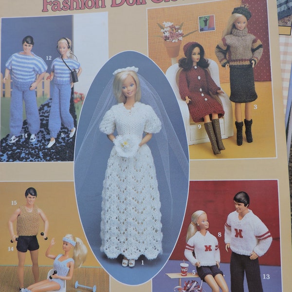 Barbie Doll His & Hers Fashion Dolls Knit Clothes © Mattel Inc. Wedding Gown Aerobic Hockey Tee Tops Leisure Arts Knitting Dolls Leaflet 341