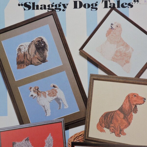 Shaggy Dog Tales Cross Stitch Lhasa Apso Terrier Cocker Needlework Designs Mary Ellen Presents Vintage 1982 Sabra Publishing Chart Book S-39