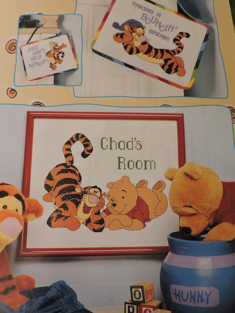 Winnie The Pooh Kids Room Cross Stitch Disney Characters Pooh and Tigger Cross Stitch Needlework Leisure Arts Booklet 3199 Chart Design Book