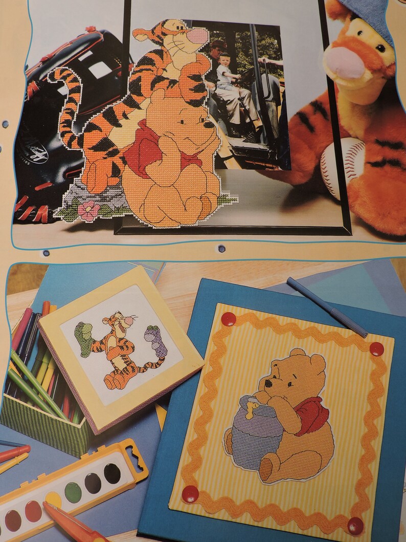 Winnie The Pooh Kids Room Cross Stitch Disney Characters Pooh and Tigger Cross Stitch Needlework Leisure Arts Booklet 3199 Chart Design Book