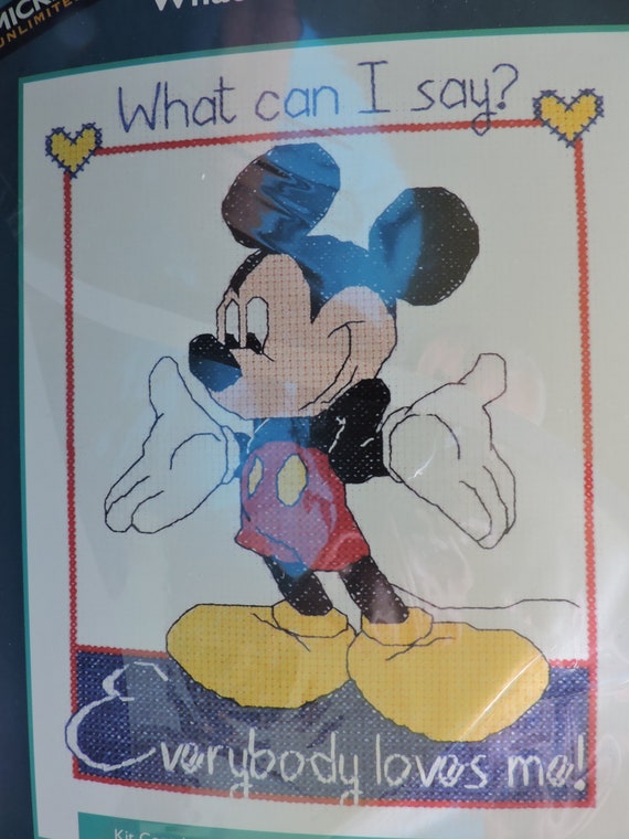 Mickey Mouse Vintage Counted Cross Stitch Pattern What Can I Say Everybody Loves Me AS IS Pattern and Floss Only Free Ship Mickey Unlimited