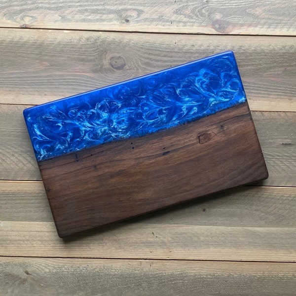 Half Resin Blue - Cutting Board, Epoxy, Cheese Tray, Charcuterie Board, Cobalt, Slate Blue, Grey Blue,