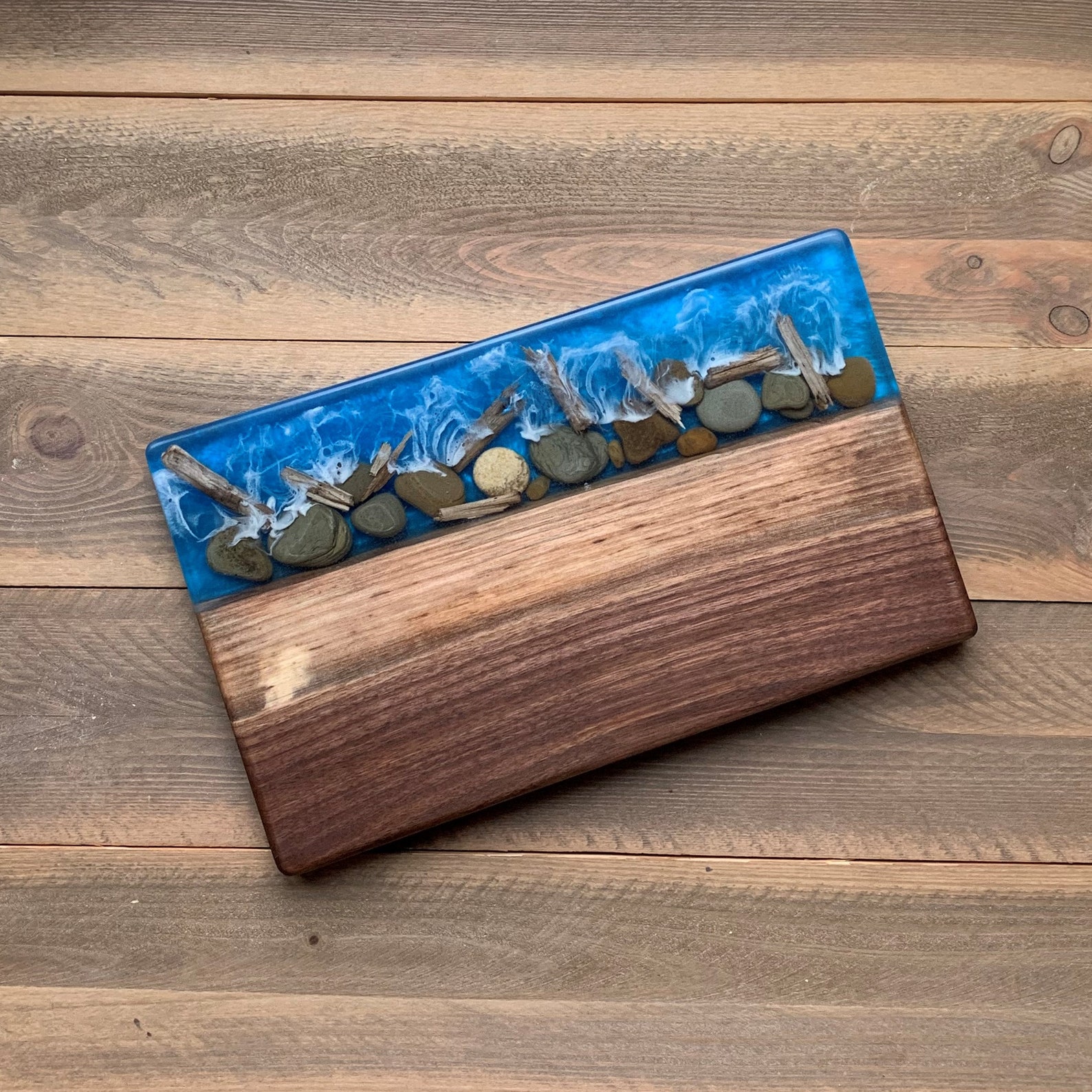 River Rock Cutting Board Live Edge Epoxy Resin Cheese Etsy
