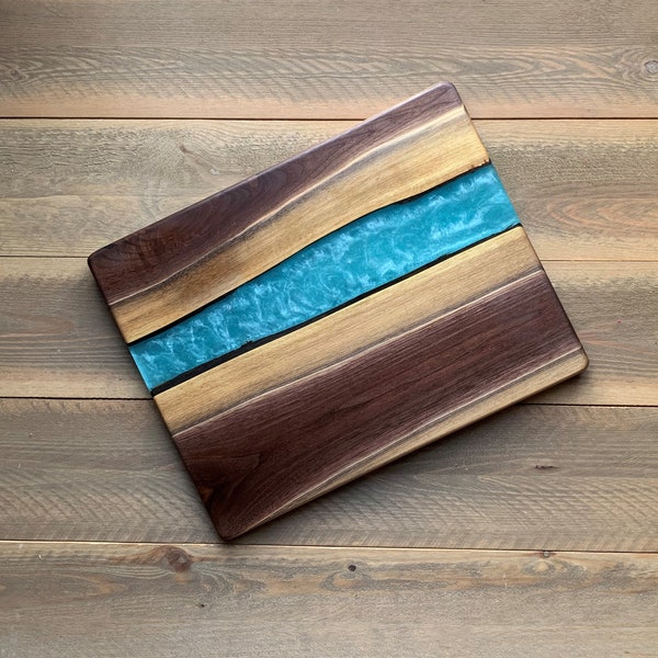 River Board - Turquoise, Teal, Epoxy Resin Cutting Board, Serving Tray, Charcuterie Board, Ocean