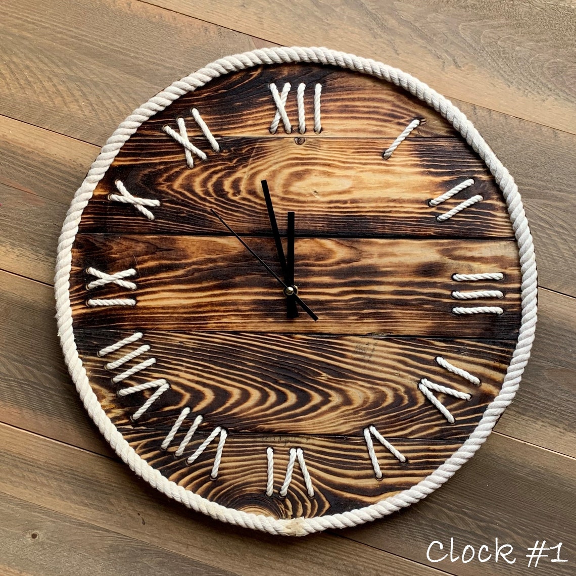 Clock Wall Art Rope Twine Wood Pine Burn Burnt Etsy