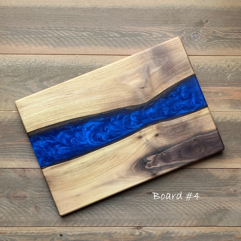 River Board Blue Live Edge Epoxy Resin Cutting Board Etsy