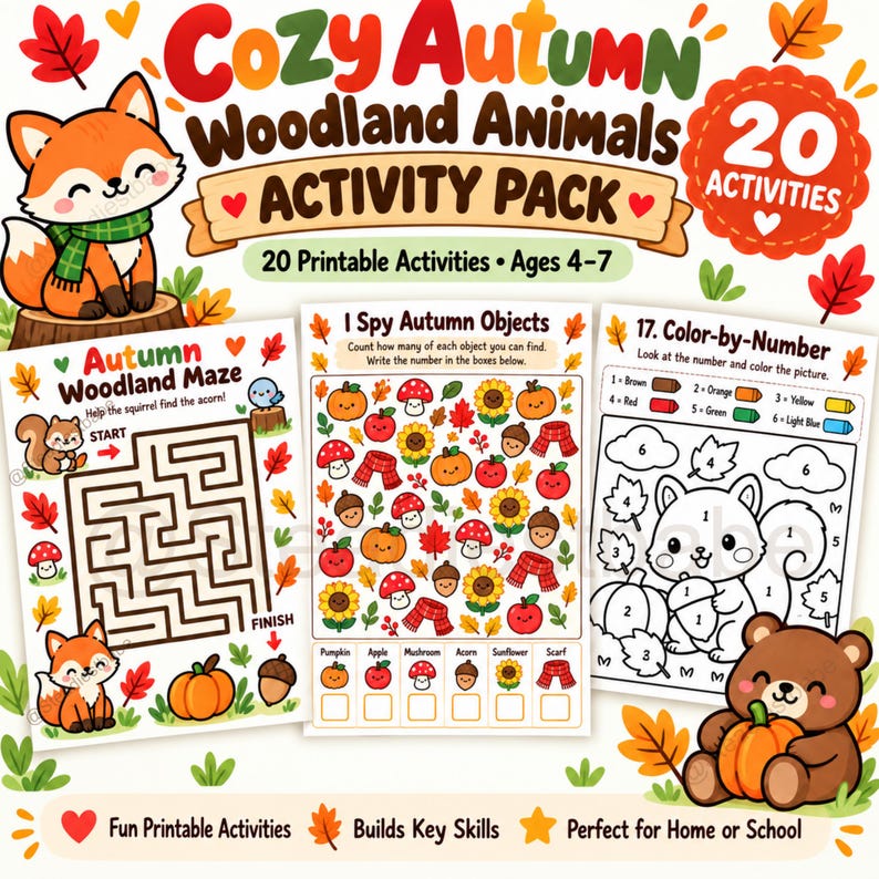 Fall Preschool Activity Pack Printable | Woodland Animals Worksheets ...