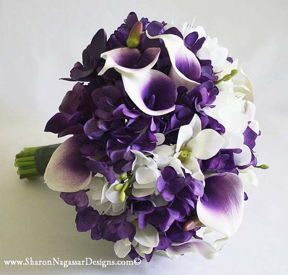 Purple white Picasso calla lily hydrangea orchid | Etsy