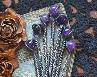 Amethyst Crystal Candle Scribe, Twisted Hand Forged Fancy Iron Witches scribe expertly crafted and unique Witchcraft Supplies for your Witch