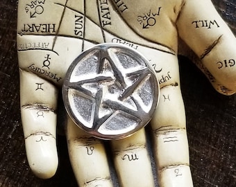 Large Pentacle Altar and Pocket Coin, Pewter Pentagram for Protection, Focus in Spell Work or as a Good Luck Charm, Witchcraft Supplies