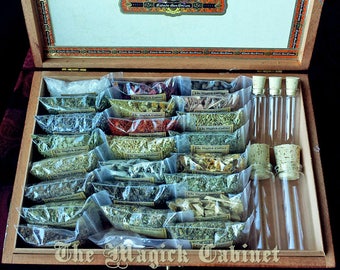 Witchcraft Herb Kit for the Beginning Witch complete with bottles and a wooden storage box, Wicca Herbs, Witchcraft Supply, Wicca Supplies