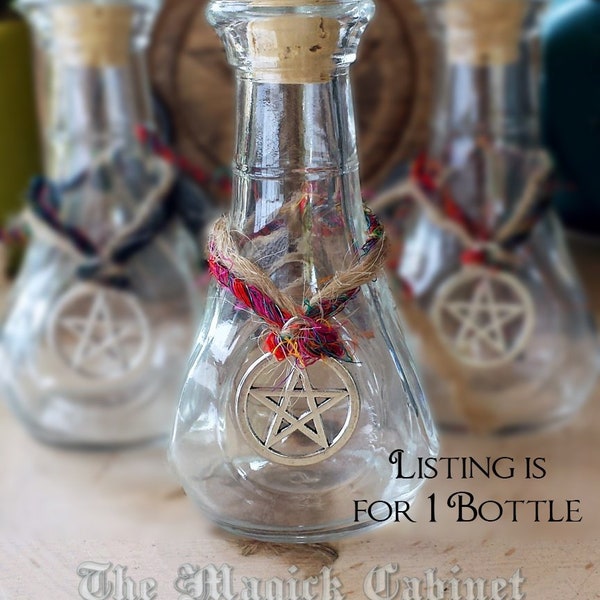 Witch Bottle for your potions and Witchcraft herbs, Wicca and Witchcraft Supplies, Apothecary bottles with a pentacle charm, Spell Bottles