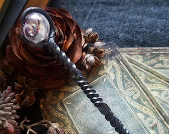 Twisted Hand Forged Iron Witches Nail, Crystal Ball Candle Scribe, hand forged iron scribe expertly crafted and unique Witchcraft Supplies