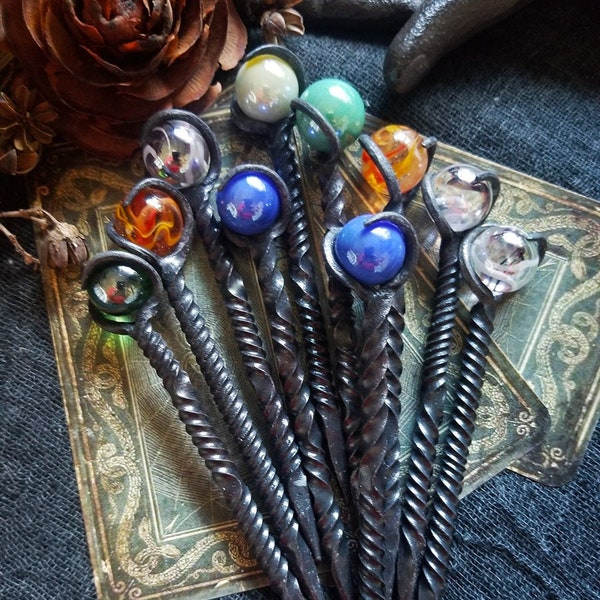 Twisted Hand Forged Fancy Iron Candle Scribe, Crystal Ball, Witches hand forged iron scribe expertly crafted and unique. Witchcraft Supplies