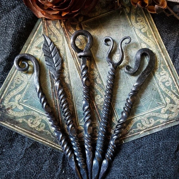 Twisted Hand Forged Fancy Iron Candle Scribe, Witches hand forged iron scribe expertly crafted and unique