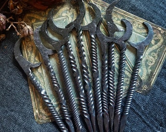 Twisted Hand Forged Fancy Iron Candle Scribe, Crescent Moon Scribe, Witches hand forged iron scribe expertly crafted and unique.