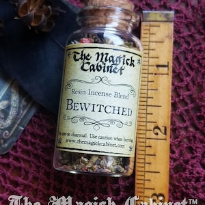 Bewitched Incense for your Magick and Witchcraft Rituals, Hand blended natural resin incense in a Glass Bottle with a Cork. Witch Approved. image 4