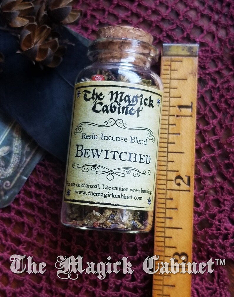 Bewitched Incense for your Magick and Witchcraft Rituals, Hand blended natural resin incense in a Glass Bottle with a Cork. Witch Approved. image 4