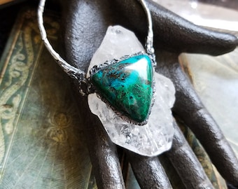Faden Quartz and Chrysocolla Pendant Stone of Peace, Tranquility, Patience and Unconditional Love, Handmade Jewelry for Magick People