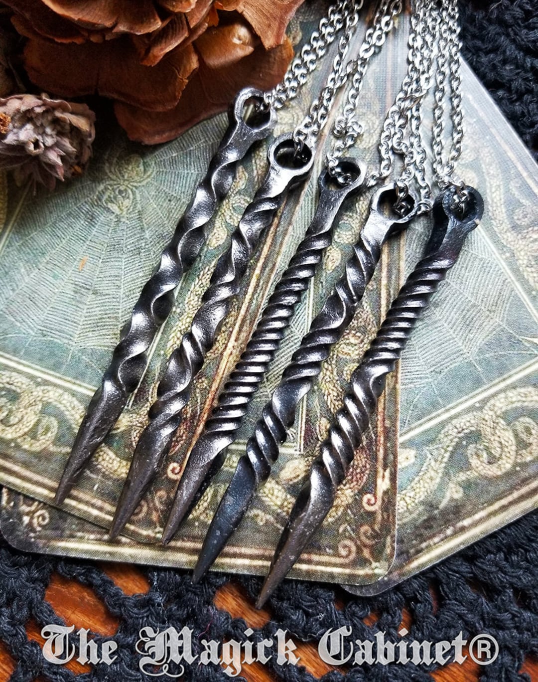 Hand Forged Iron Candle Scribe Necklace: Witch Magick Pendulum