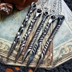 Hand Forged Iron Candle Scribe Necklace: Witch Magick Pendulum