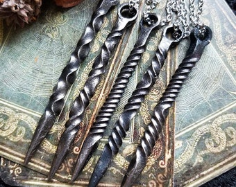 Iron Candle Scribe Necklace, Hand Forged Iron Protective Talisman, Pendulum, Old World Witch Magick, Clever Gifts for Him and Her