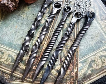 Hand Forged Iron Candle Scribe Necklace: Witch Magick Pendulum