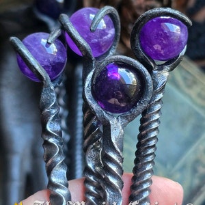 Amethyst Crystal Candle Scribe, Twisted Hand Forged Fancy Iron Witches scribe expertly crafted and unique Witchcraft Supplies for your Witch image 4