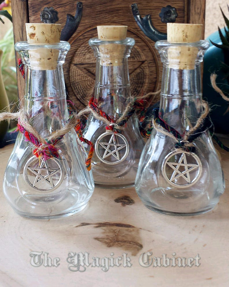 Glass Witch Bottle Potion Bottle with Pentacle Charm Empty | Etsy