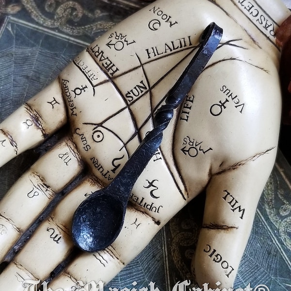 Cuchara de incienso de hierro forjado a mano: clavo de herradura retorcido, material de brujería