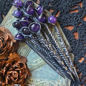 Amethyst Crystal Candle Scribe, Twisted Hand Forged Fancy Iron Witches scribe expertly crafted and unique Witchcraft Supplies for your Witch image 5